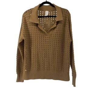 Joie Open Knit Sweater With Collar Tan/Camel Large